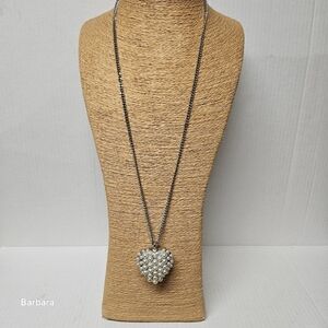 Vintage Silver-tone Faux Pearl Heart Pendant Necklace